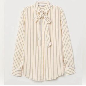 H&M striped button up covered placket shirt w/ detachable neck tie bow
